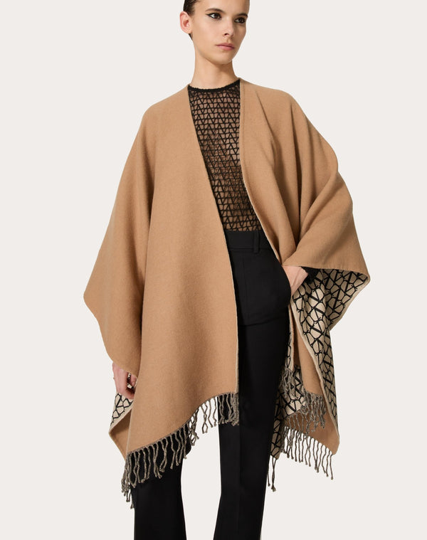 Poncho Double Toile Iconographe In Lana, Seta E Cachemire 
