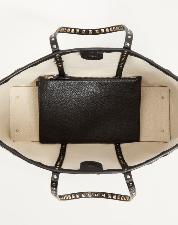 Borsa Shopping Valentino Garavani Rockstud Ricamata In Rafia