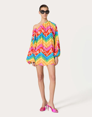 Abito Corto In Crepe De Chine Valentino Chevron24 