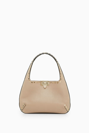 BORSA HOBO PICCOLA ROCKSTUD IN VITELLO GRANATO