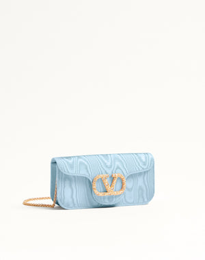 Clutch Valentino Garavani Locò In Tessuto Moiré Con Logo Gioiello
