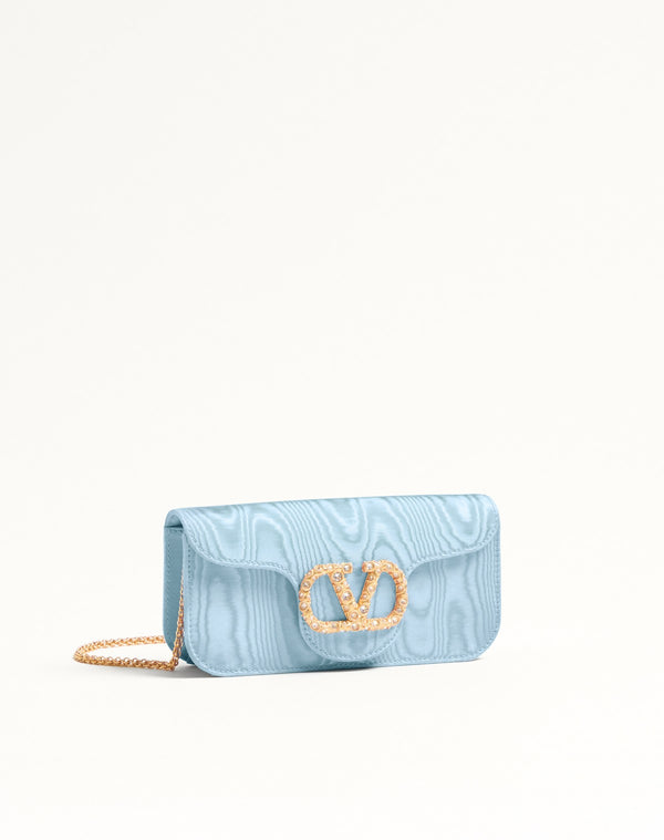 Clutch Valentino Garavani Locò In Tessuto Moiré Con Logo Gioiello