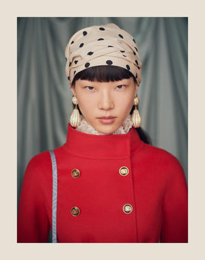 Turbante Foulard Con Treccia In Seta Con Stampa Pois 