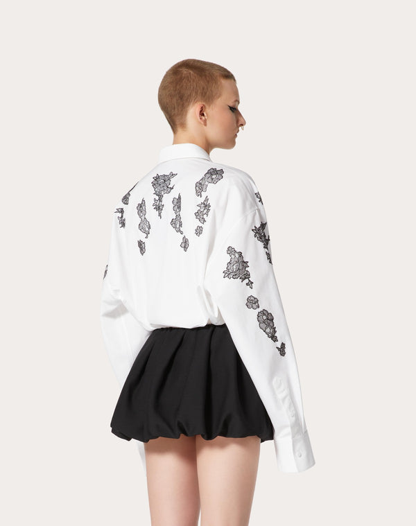 Camicia In Compact Popeline Ricamata