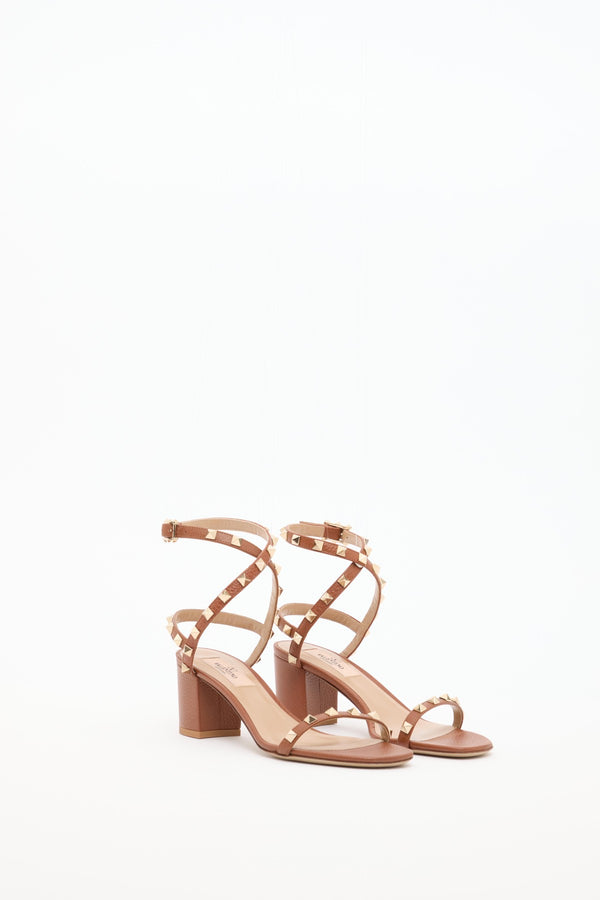 SANDALO ROCKSTUD IN VITELLO STAMPA ALCE CON CINTURINI 60MM