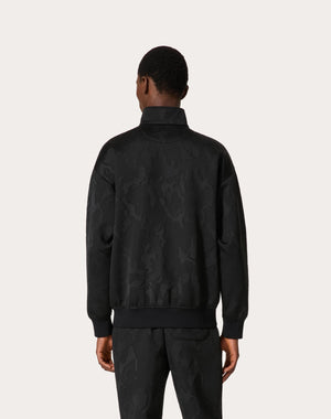 Felpa Collo Alto In Acetato Con Zip E Motivo Camounoir All Over