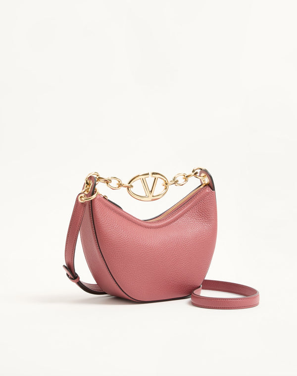 Mini Hobo Vlogo Moon Bag  In Vitello Granato Con Catena