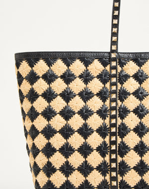 Borsa Shopping Valentino Garavani Rockstud Ricamata In Rafia