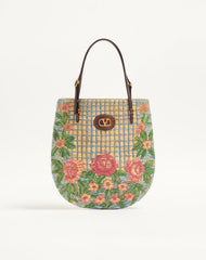 Borsa Shopping Piccola Valentino Garavani Panier De Fleurs Ricamata In Rafia