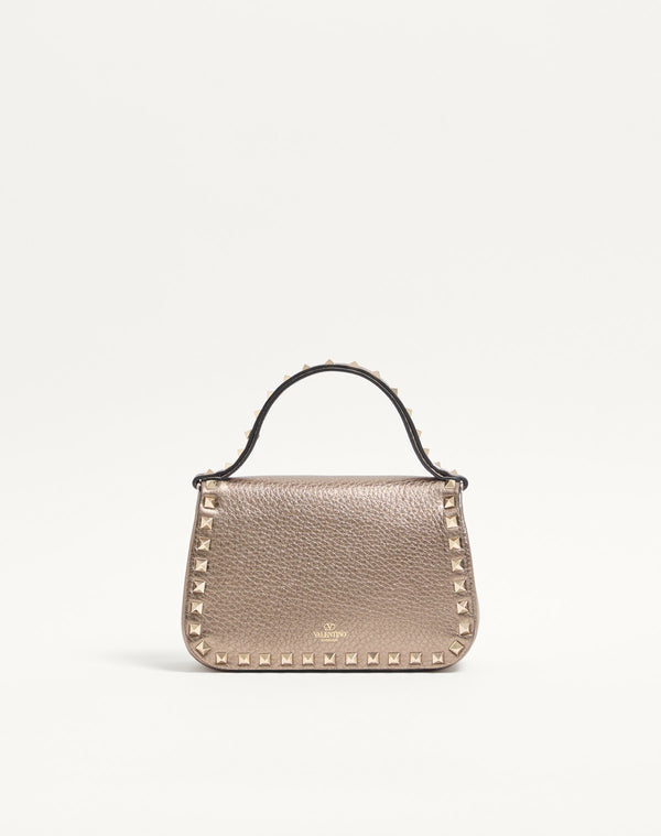Borsa Piccola A Mano Rockstud In Vitello Granato Laminato