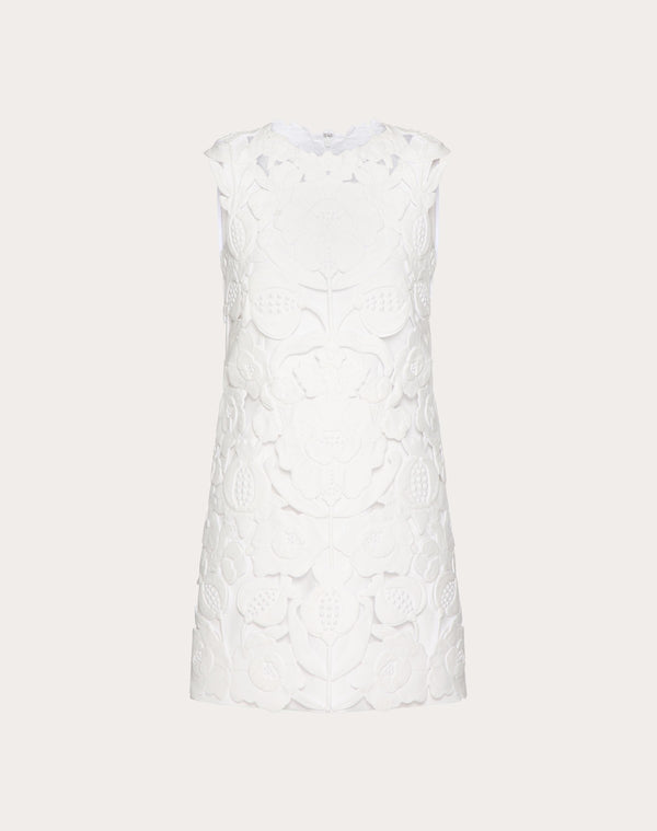 Abito Corto In Light Double Splittable Gabardine Ricamato