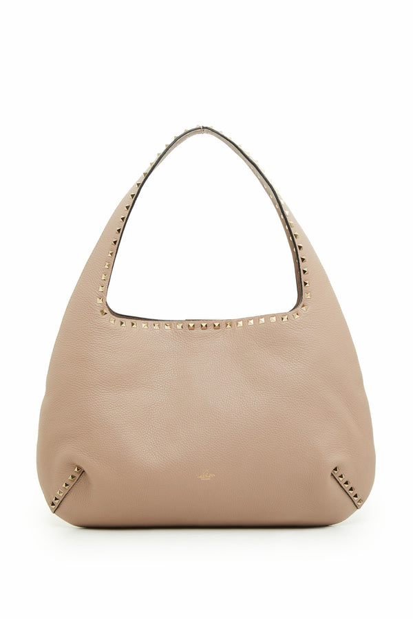 BORSA HOBO PICCOLA ROCKSTUD IN VITELLO GRANATO