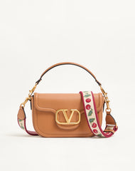 Borsa A Spalla Valentino Garavani Alltime In Vitello Granato Con Tracolla In Nastro Ricamo Cherryfic