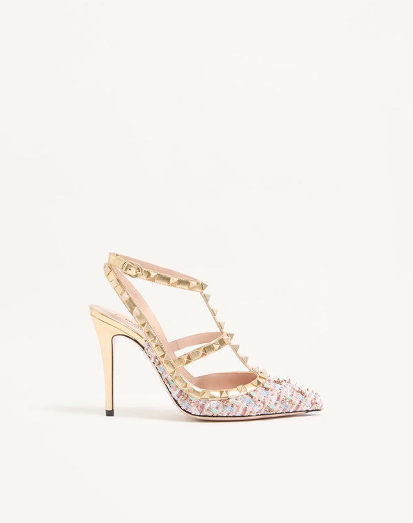 Décolleté Rockstud In Tessuto Tweed 100Mm