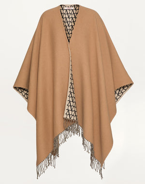 Poncho Double Toile Iconographe In Lana, Seta E Cachemire 