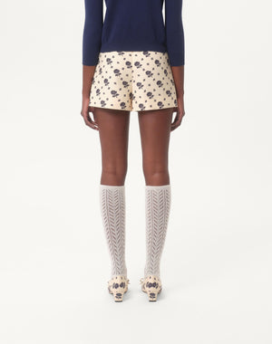 Shorts In Crepe Couture Fiorellino Blu Papier Floral 