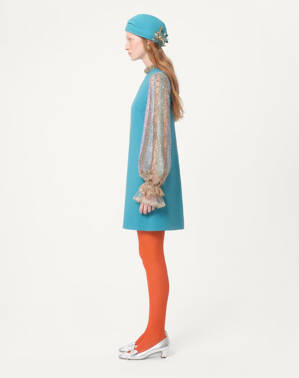 Abito Corto In Crepe Couture Ricamato