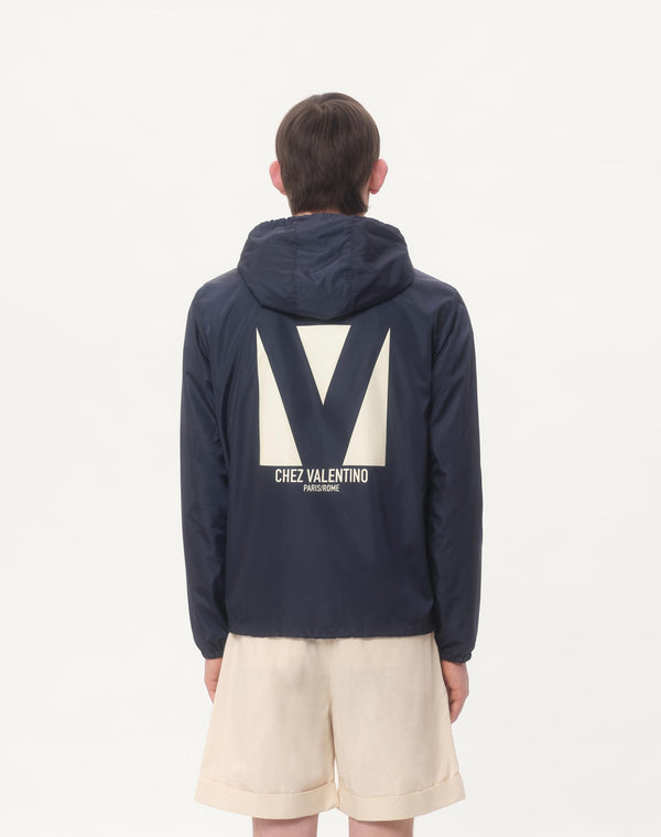 Giacca A Vento Con Cappuccio In Nylon Con Stampa Chez Valentino