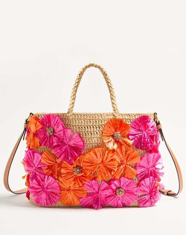 Borsa shopping  Valentino Garavani in rafia con fiori e perline