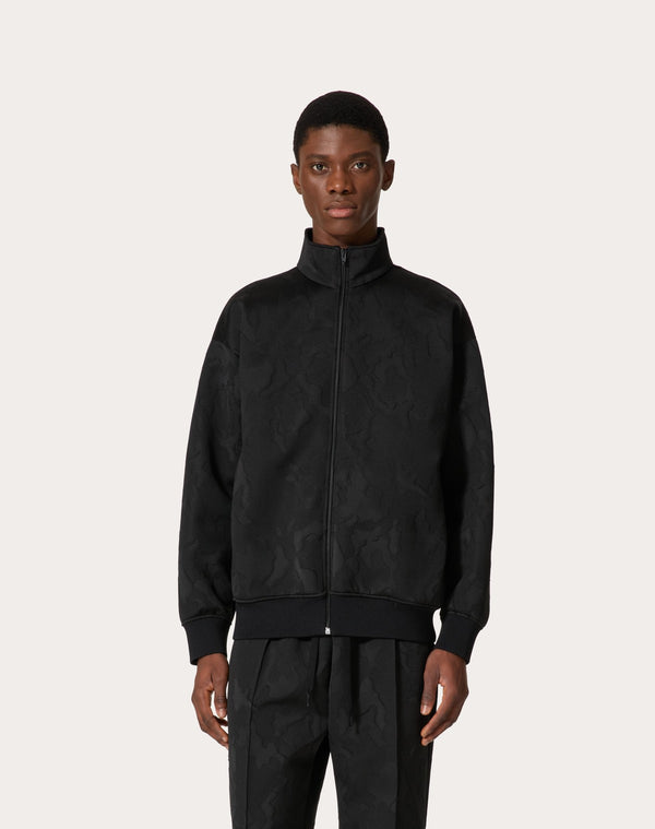 Felpa Collo Alto In Acetato Con Zip E Motivo Camounoir All Over