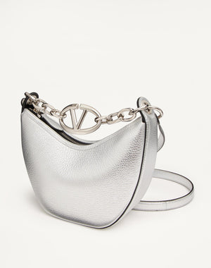 Mini Hobo Vlogo Moon Bag In Vitello Granato Metallizzato Con Catena