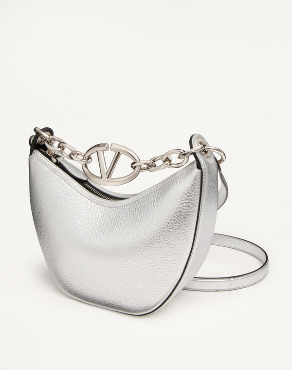 Mini Hobo Vlogo Moon Bag In Vitello Granato Metallizzato Con Catena