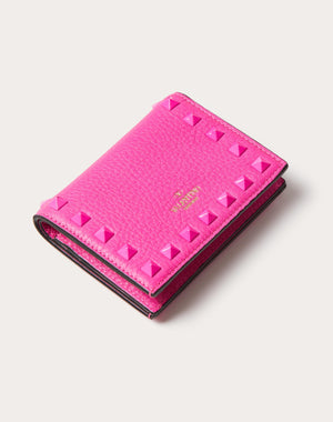 Portafoglio Piccolo Rockstud In Vitello Granato