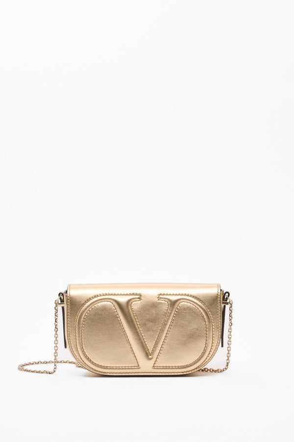 POUCH CON CATENA VLOGO WALK IN NAPPA METALLIZZATA