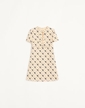 Abito Corto In Crepe Couture Fiorellino Blu Papier Floral 