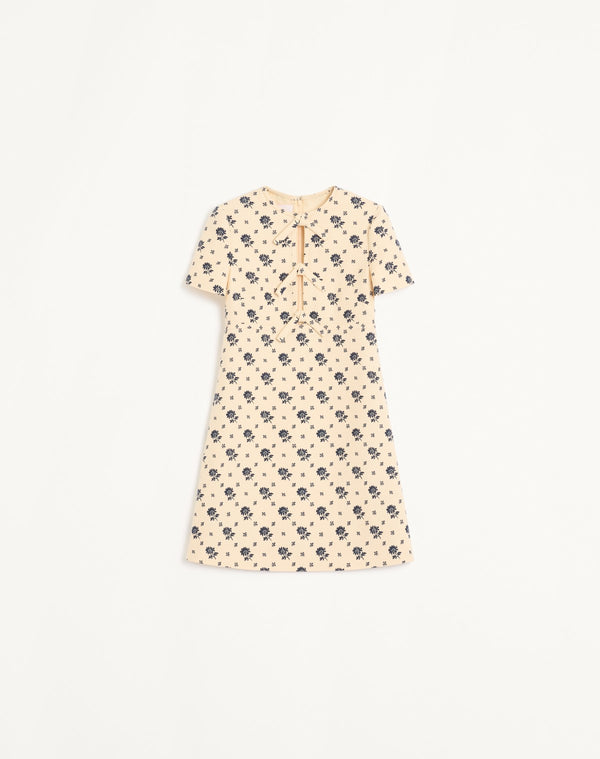 Abito Corto In Crepe Couture Fiorellino Blu Papier Floral 