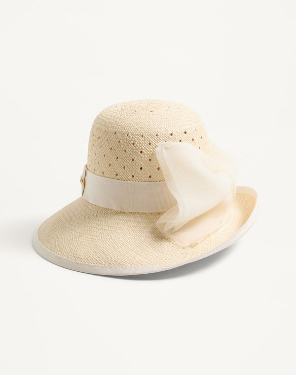 Cappello Vlogo Signature In Panama Traforato E Fiocco In Organza