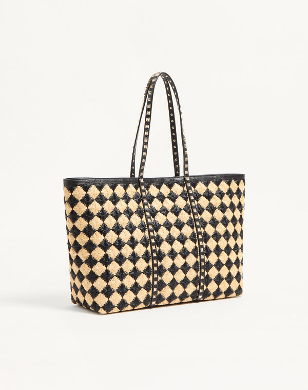 Borsa Shopping Valentino Garavani Rockstud Ricamata In Rafia