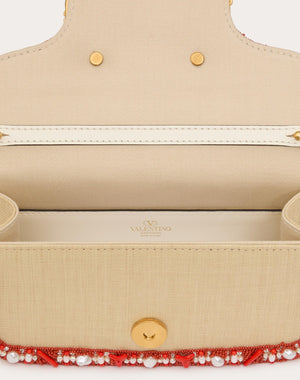 Borsa Piccola A Spalla Valentino Garavani Locò In Rafia Con Profilo Ricamato