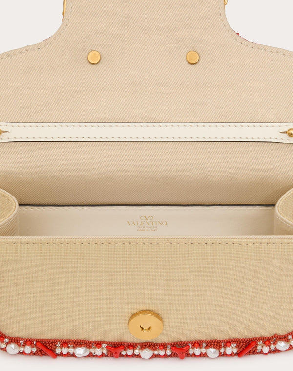 Borsa Piccola A Spalla Valentino Garavani Locò In Rafia Con Profilo Ricamato