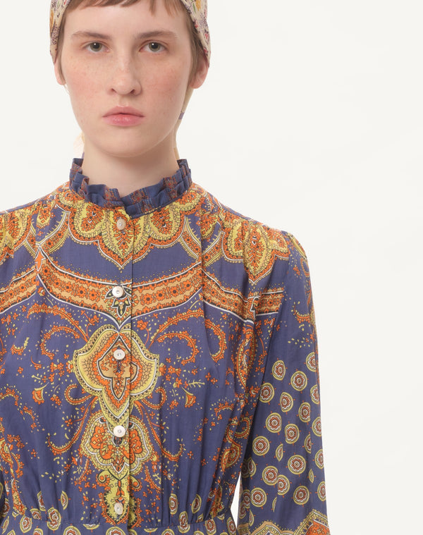 Abito midi in Mussola di Cotone stampato