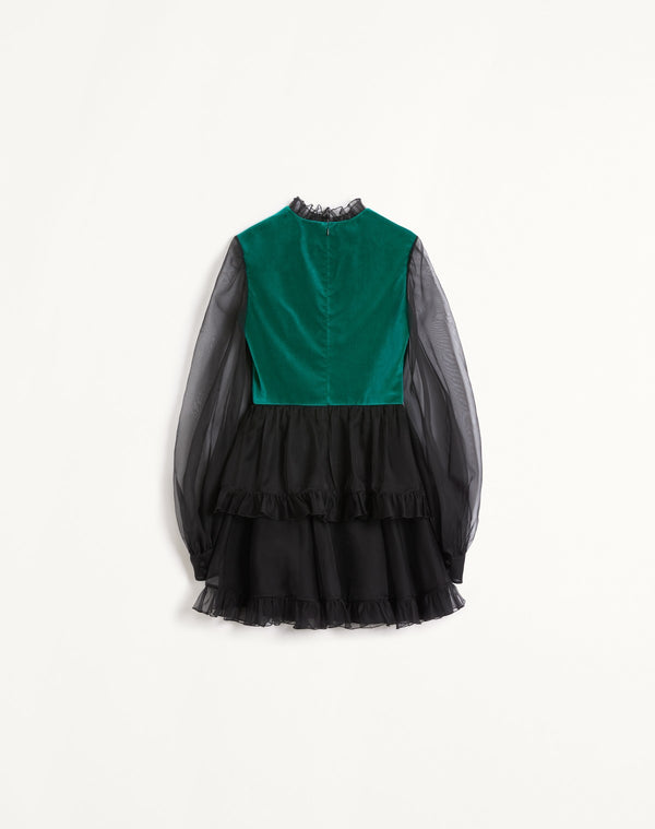 Abito Corto In Organza Ricamato