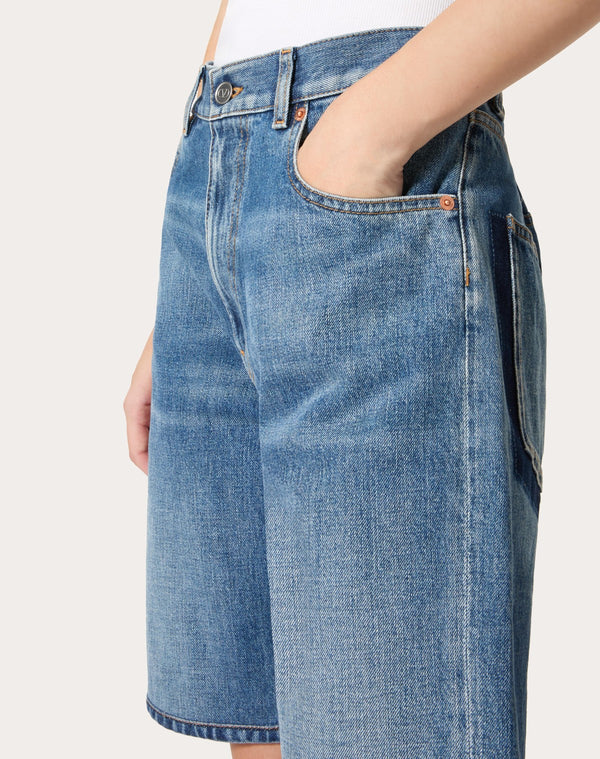 Bermuda In Medium Blue Denim Riserva 