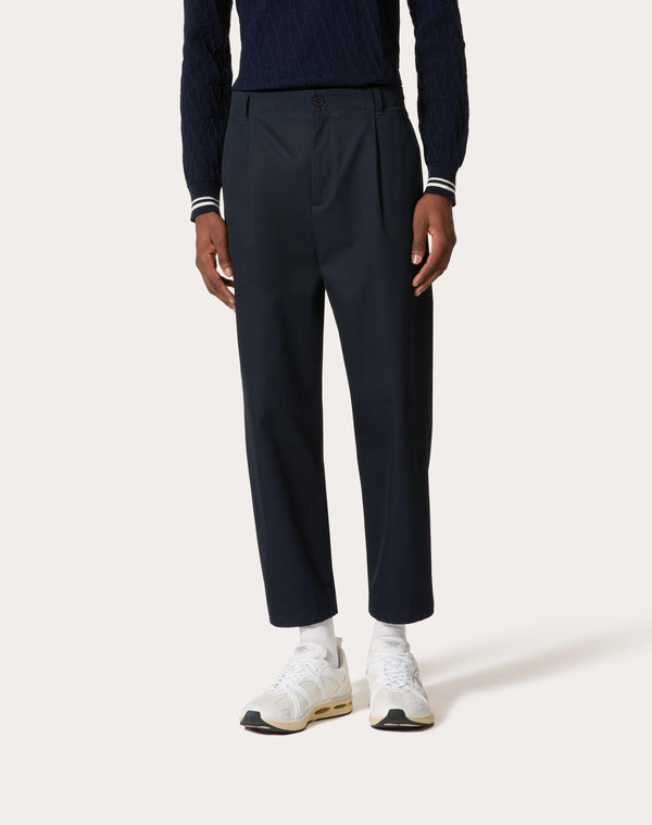 Pantalone In Gabardina Di Cotone Con Etichetta Maison Valentino