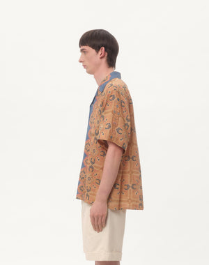Camicia Da Bowling In Lino Con Stampa Voyage Imaginaire