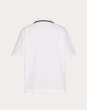 Camicia Da Bowling In Popeline Di Cotone Con V Detail Gommata