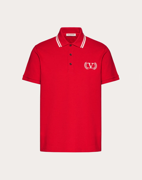 Polo In Piquet Di Cotone Con Ricamo Maison Valentino