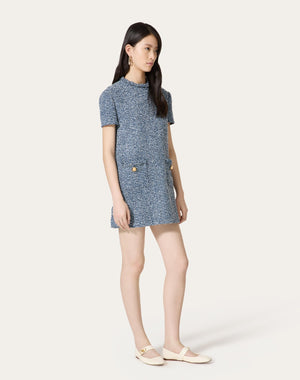 Abito Corto In Denim Textured Tweed