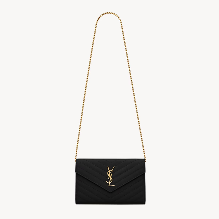 Pochette con catena Cassandre classica in pelle grain de poudre