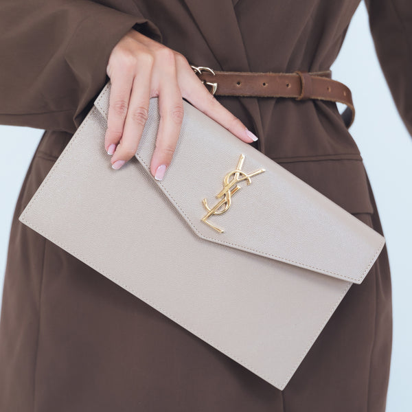 Uptown Grain de Poudre Embossed Leather Clutch
