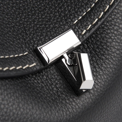 T-Lock Clutch Grained Leather Black Silver