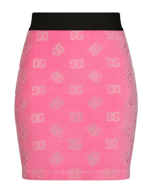 FLOCKED JERSEY MINISKIRT WITH ALL-OVER DG LOGO