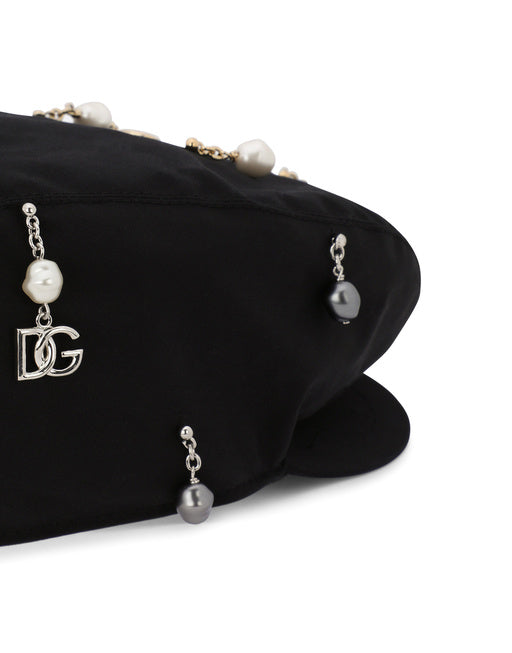 COTTON FLAT CAP WITH PEARLS AND DG PENDANTS