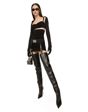 CALFSKIN THIGH-HIGH BOOTS WITH GARTER