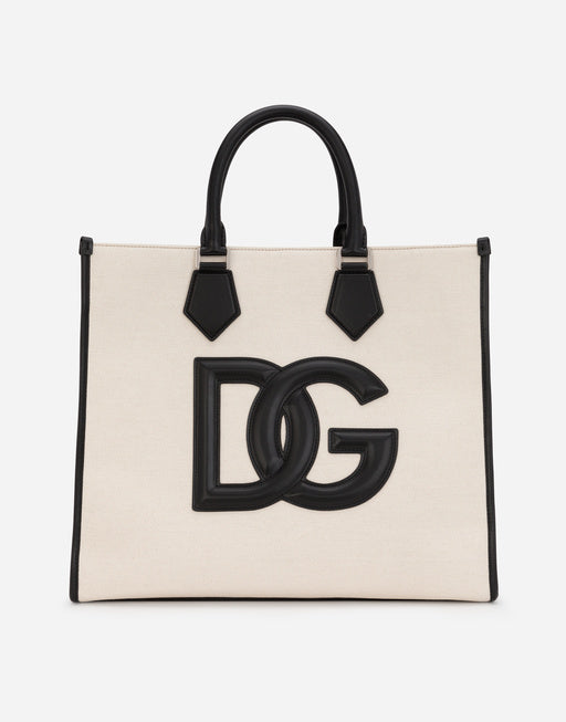 CANVAS SHOPPER WITH CALFSKIN NAPPA DETAILS
