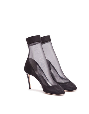 ANKLE BOOTS IN STRETCH TULLE AND PATENT LEATHER